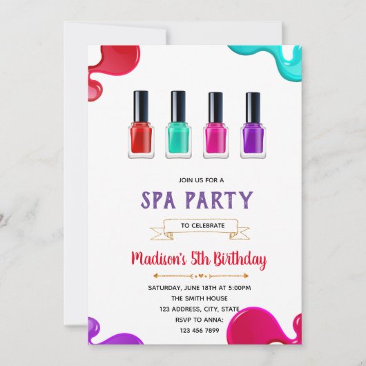 Invitation Soirée d'anniversaire à l'ongle mignon (Devant)