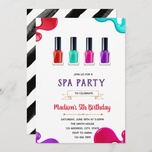 Invitation Soirée d'anniversaire à l'ongle mignon (Devant / Derrière)