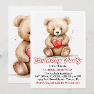 Invitation Soirée d'anniversaire à l'ours en peluche