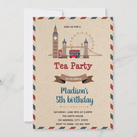 Invitation Soirée d'anniversaire à thème en anglais (Devant)
