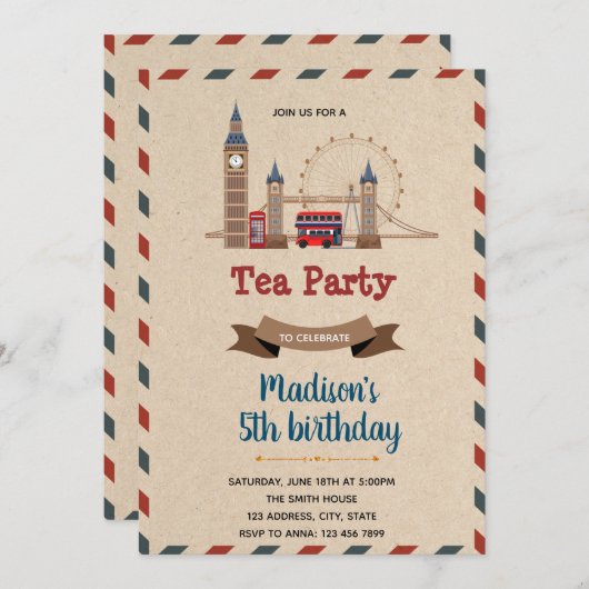 Invitation Soirée d'anniversaire à thème en anglais (Devant / Derrière)