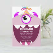Invitation Soirée d'anniversaire à thème rose petit monstre (Debout devant)