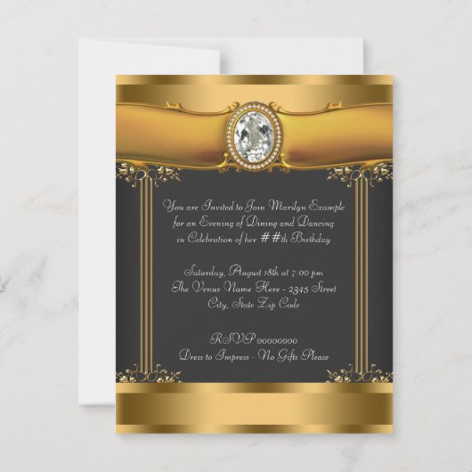 Invitation Soirée d'anniversaire Art déco (Dos)