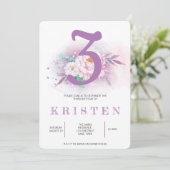 Invitation Soirée d'anniversaire aux fleurs violettes élégant (Debout devant)