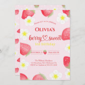 Invitation Soirée d'anniversaire aux fraises sucrées de Berry (Devant / Derrière)