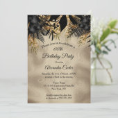 Invitation Soirée d'Anniversaire Beige Gold Black Floral (Debout devant)