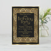 Invitation Soirée d'Anniversaire Black Gold Art Déco Chevron (Debout devant)