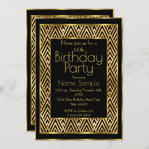 Invitation Soirée d'Anniversaire Black Gold Art Déco Chevron