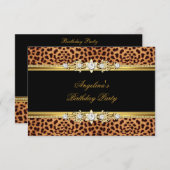 Invitation Soirée d'Anniversaire Black Leopard Gold (Devant / Derrière)