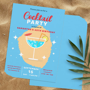 Invitation Soirée d'anniversaire Chic Cocktail Tropical Bleu