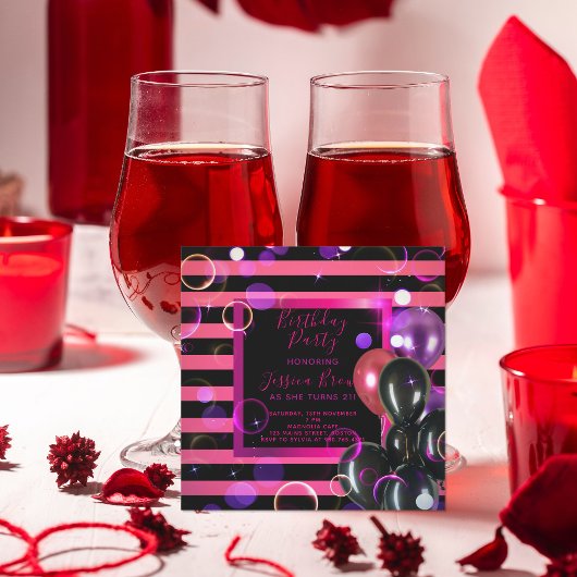 Invitation Soirée D'Anniversaire Chic Rose Et Noir