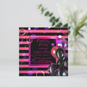 Invitation Soirée D'Anniversaire Chic Rose Et Noir (Debout devant)