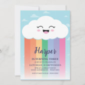 Invitation Soirée d'Anniversaire Cute Cloud et Rainbow (Devant)