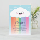 Invitation Soirée d'Anniversaire Cute Cloud et Rainbow (Debout devant)