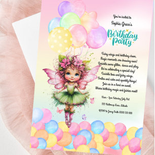 Invitation Soirée d'Anniversaire Cute Fairy - Garden Party