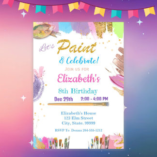 Invitation Soirée d'Anniversaire Cute Pastel Paint
