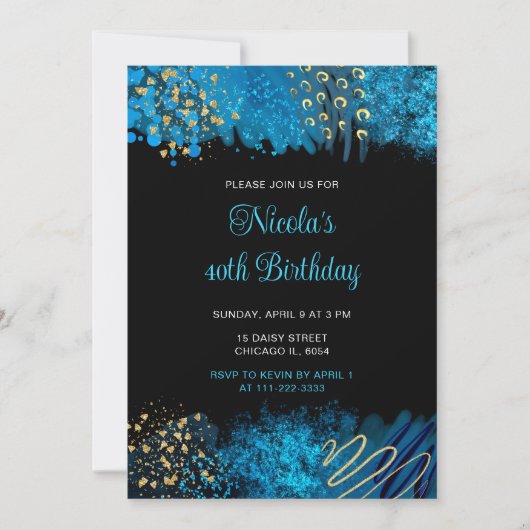 Invitation Soirée d'anniversaire d'alcool bleu (Devant)