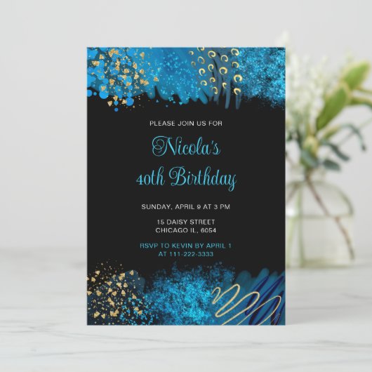 Invitation Soirée d'anniversaire d'alcool bleu (Debout devant)