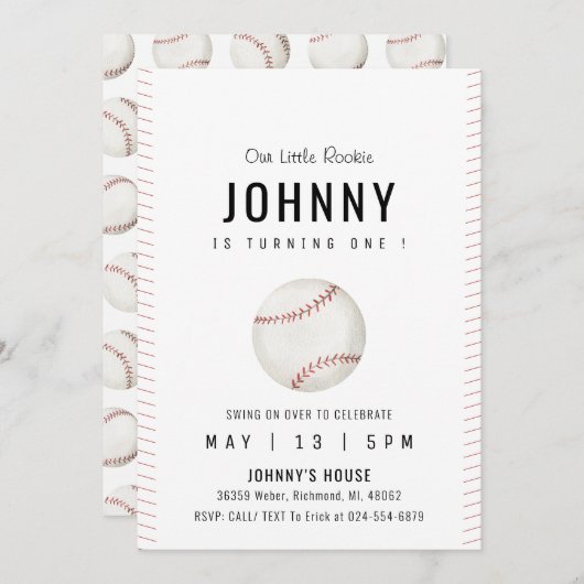 Invitation Soirée d'anniversaire de base-ball simple (Devant / Derrière)