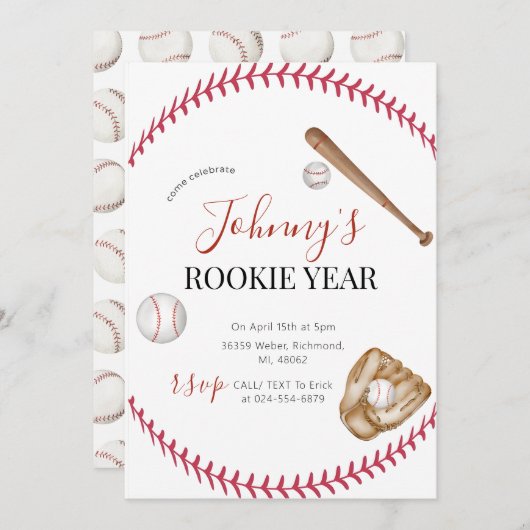 Invitation Soirée d'anniversaire de base-ball simple (Devant / Derrière)