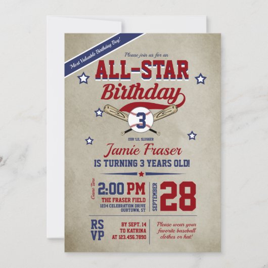 Invitation Soirée d'anniversaire de baseball (Devant)