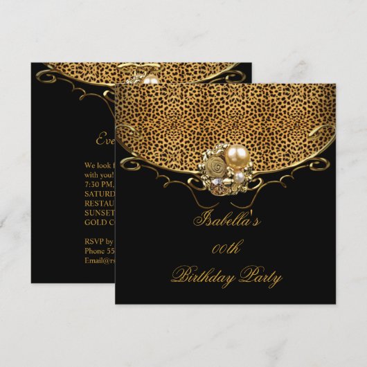 Invitation Soirée d'Anniversaire de Black Leopard Gold (Devant / Derrière)