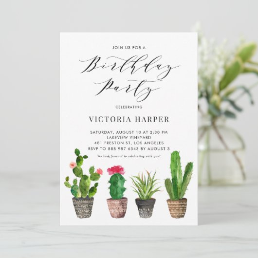 Invitation Soirée d'anniversaire de Boho Pot Succulents et Ca (Debout devant)