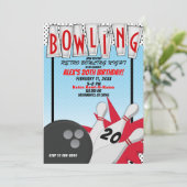 Invitation Soirée d'anniversaire de bowling rétro (Debout devant)