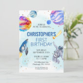 Invitation Soirée d'anniversaire de Boy Astronaut Space (Debout devant)