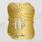 Invitation Soirée d'Anniversaire de Champagne d'or (Devant / Derrière)