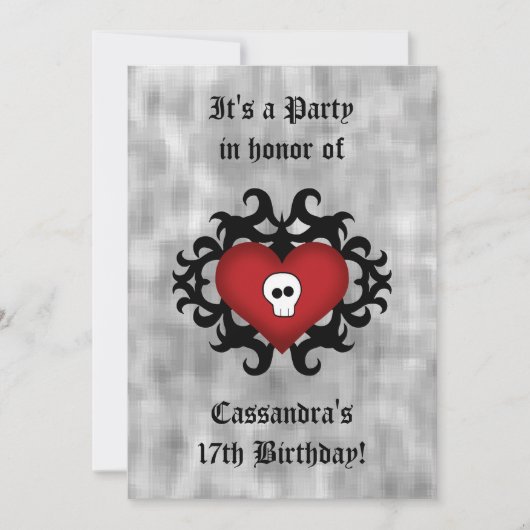 Invitation Soirée d'anniversaire de coeur gothique (Devant)