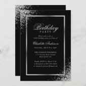 Invitation Soirée d'Anniversaire de Confetti en argent noir (Devant / Derrière)