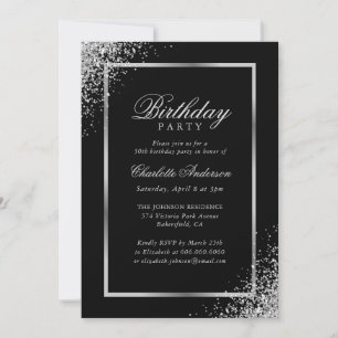 Invitation Soirée d'Anniversaire de Confetti en argent noir
