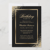 Invitation Soirée d'Anniversaire de Confetti en or noir éléga (Devant)