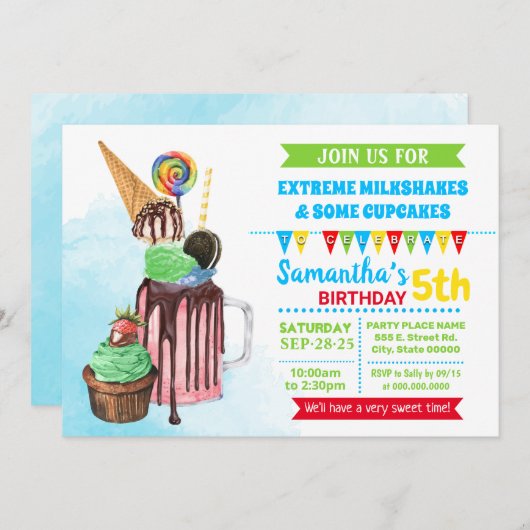 Invitation Soirée d'anniversaire de crème glacée (Devant / Derrière)