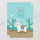 Invitation Soirée d'anniversaire de Cute Alpaca (Devant / Derrière)