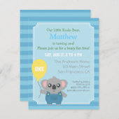Invitation Soirée d'anniversaire de Cute Koala Bear Boy (Devant / Derrière)
