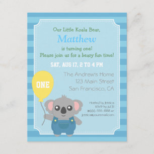 Invitation Soirée d'anniversaire de Cute Koala Bear Boy