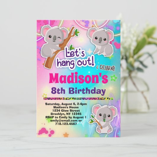 Invitation Soirée d'anniversaire de Cute Koalas (Debout devant)