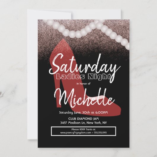 Invitation Soirée d'anniversaire de dames Talons rouges Perle (Devant)