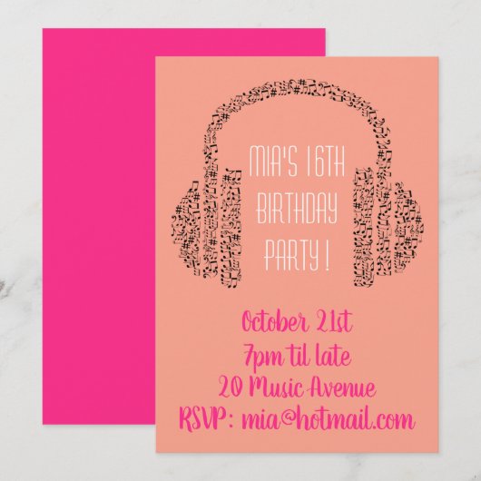 Invitation Soirée d'anniversaire de DJ cool funky (Devant / Derrière)