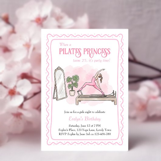 Invitation Soirée d'anniversaire de filles Princesse Pilates