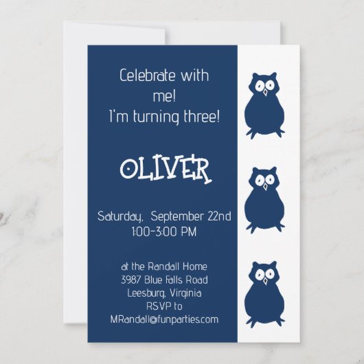 Invitation Soirée d'anniversaire de la chouette (Devant)