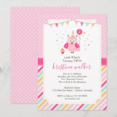 Invitation Soirée d'anniversaire de la chouette rose (Devant / Derrière)