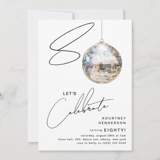 Invitation Soirée d'anniversaire de la Disco 80th Minimalist (Devant)
