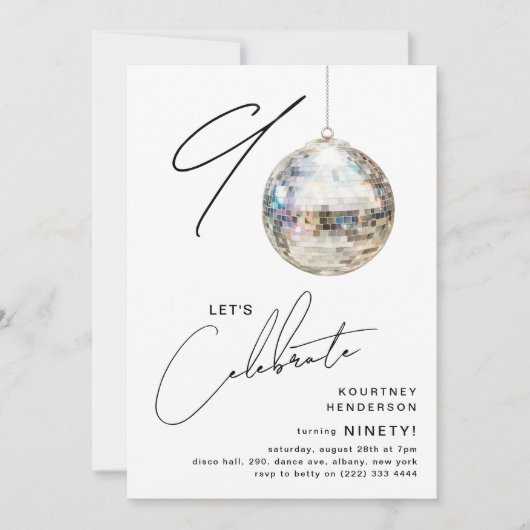 Invitation Soirée d'anniversaire de la Disco 90th Minimalist (Devant)
