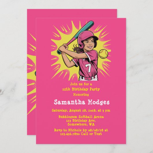 Invitation Soirée d'anniversaire de la fille (Devant / Derrière)