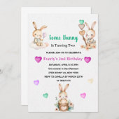 Invitation Soirée d'anniversaire de la fille Bunny mignonne (Devant / Derrière)