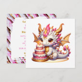Invitation Soirée d'anniversaire de la fille du Dragon rose e (Devant / Derrière)