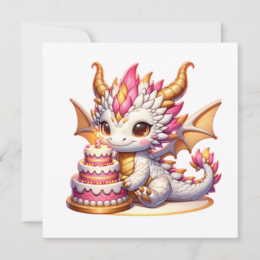Invitation Soirée d'anniversaire de la fille du Dragon rose e (Devant)